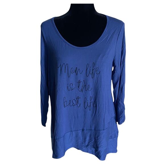 Zip Code Womens Top Size PXL Blue Tunic Mom Life is the Best Life Petite XL NEW - Picture 1 of 5